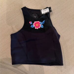 Cynthia Rowley Black Crop Top with Floral Embroidery